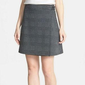 Vince Camuto Houndstooth Plaid Faux Wrap Skirt